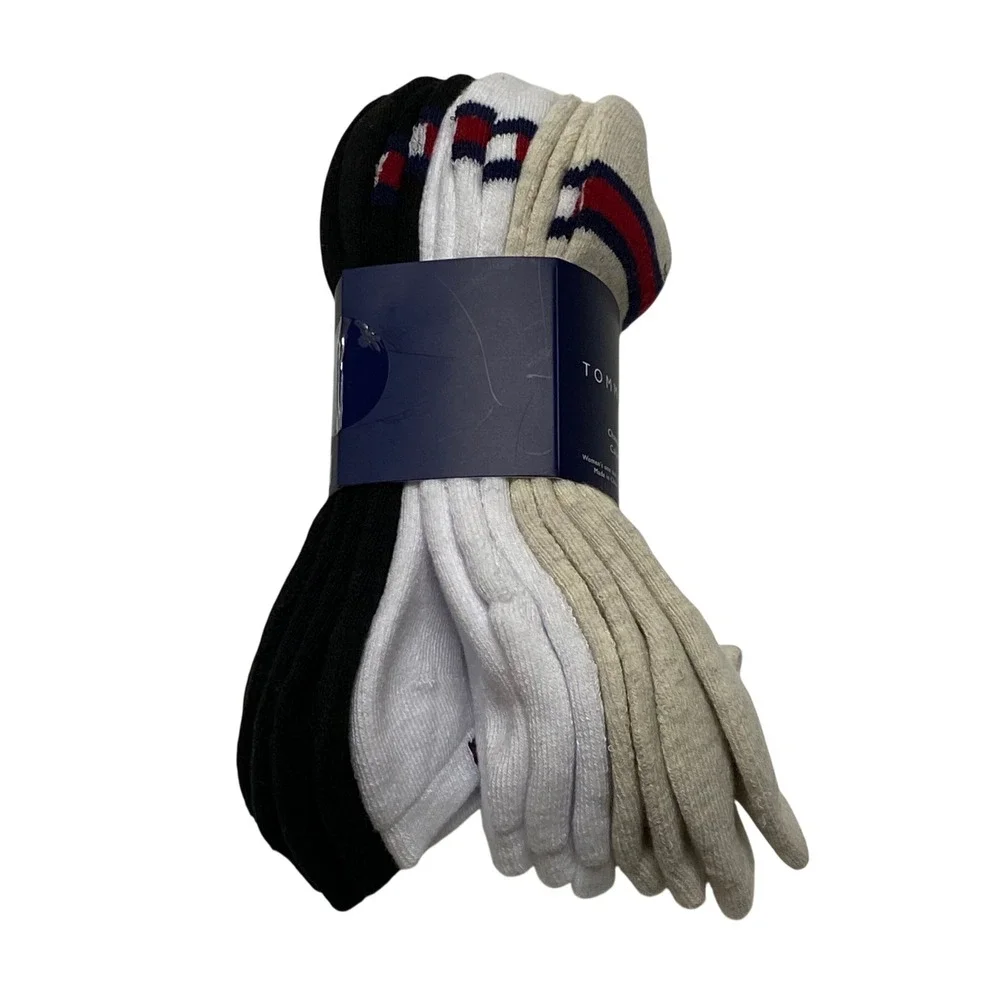 Tommy Hilfiger Womens Cushion No Show Socks 6 Pair‎ Pack Oatmeal White Black NWT